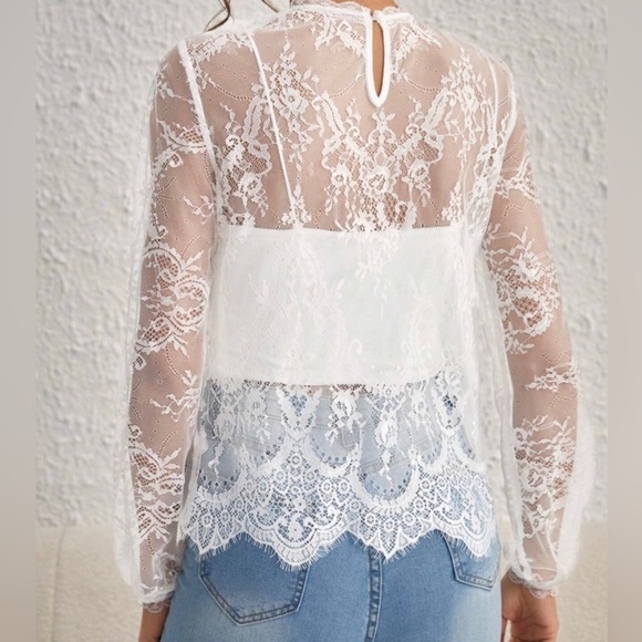 Luxe black romantic floral lace long sleeve top - Picture 4 of 9